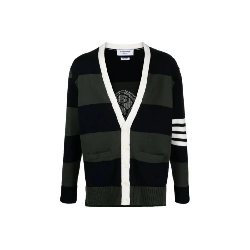 THOM BROWNE 4 Bar Striped Cotton Cardigan-0