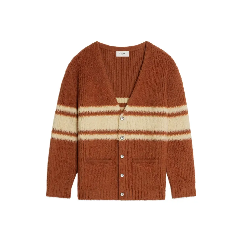 CELINE Long Cardigan In Striped Brushed Cotton-0