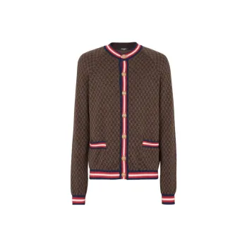 BALMAIN Monogram-intarsia Merino Wool Cardigan