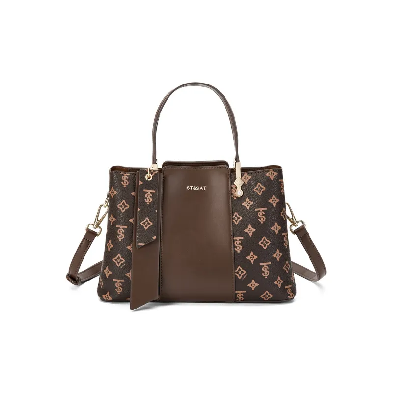 ST&SAT PVC Mom Bag, Shoulder Bag, Crossbody Bag, Handbag Women's Milk Apricot/dark Coffee-6