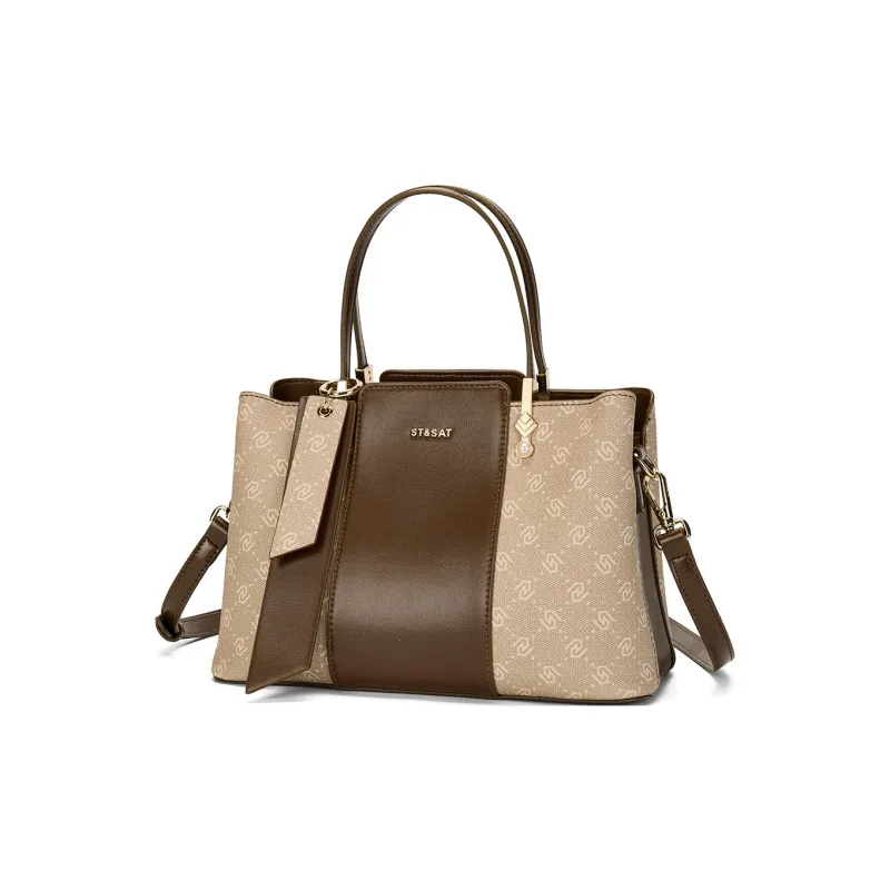 ST&SAT PVC Mom Bag, Shoulder Bag, Crossbody Bag, Handbag Women's Milk Apricot/dark Coffee-3