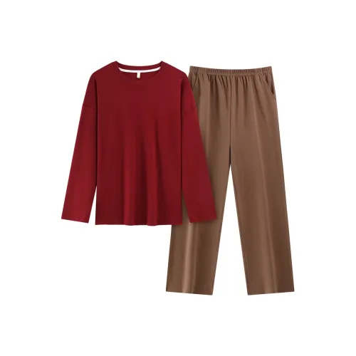 YANGSHIJIAN Pajama Set Women's Red Brown