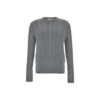 THOM BROWNE RWB Striped Cable Knitted Crewneck Jumper