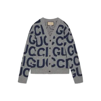 GUCCI Logo Intarsia Button Up Cardigan