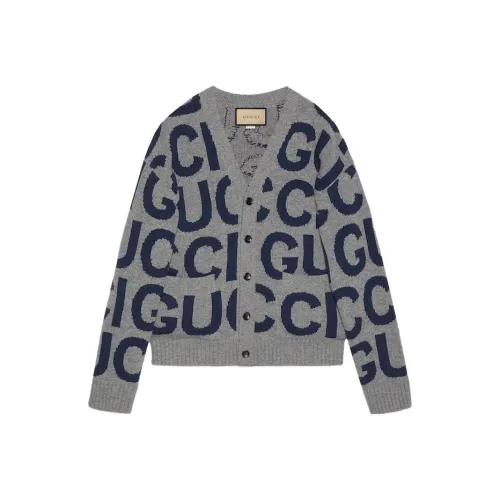 GUCCI Logo Intarsia Button Up Cardigan