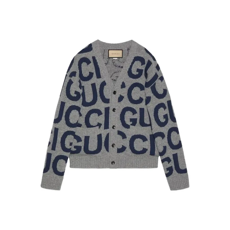 GUCCI Logo Intarsia Button Up Cardigan-0