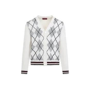 GUCCI Argyle Intarsia Knit Cardigan