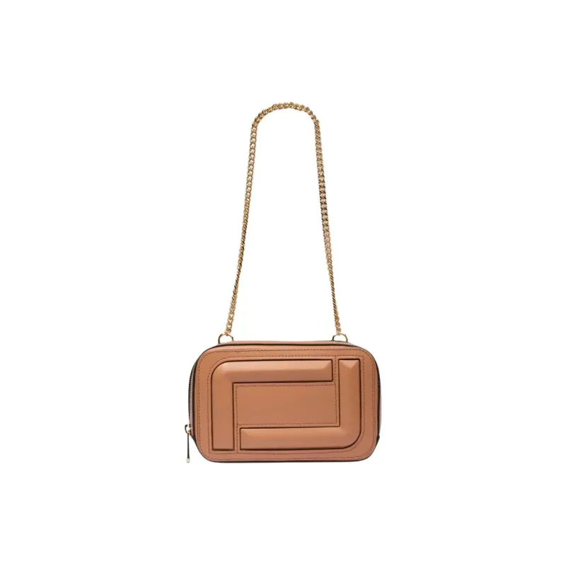 LANCEL ANGELE Grain Leather Shoulder Bag Women's Camel Brown-1