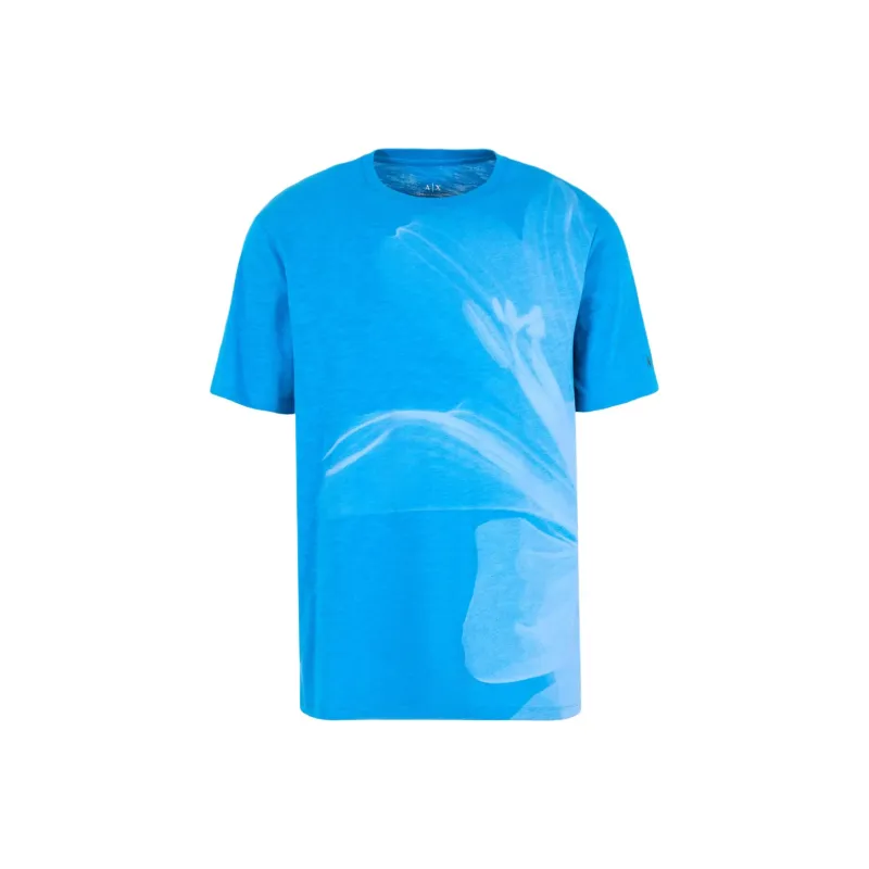ARMANI EXCHANGE Letter Pattern Print Crew Neck Short Sleeved T Shirt Men's Blue-0
