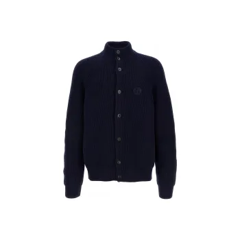 GIORGIO ARMANI Logo Embroidered High-Neck Cardigan