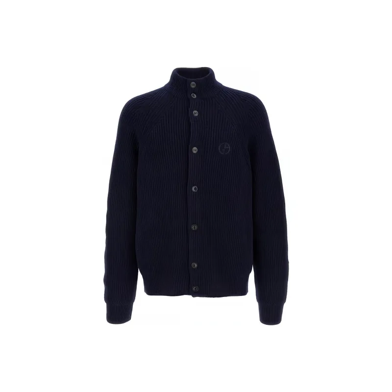 GIORGIO ARMANI Logo Embroidered High-Neck Cardigan-0