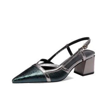 XICUNMINGWU Chunky Heel High Heels Women's Green + Gun Color