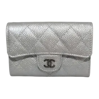 CHANEL Lambskin Card Holder Mini Women's Silver