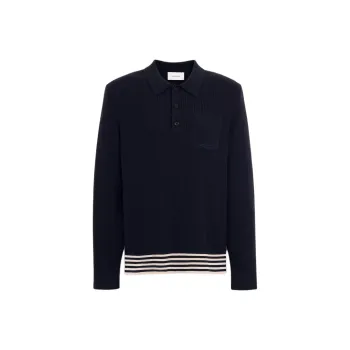COACH Long Sleeve Knit Polo Shirt Men's Marine Blue