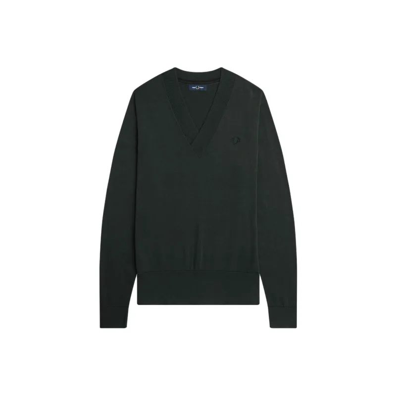 FRED PERRY V Neck Jumper Sweater Men's Green-0