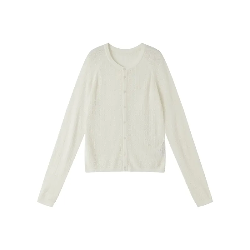 WULISHAONIAN Vintage Hollow Out Crew Neck Knitted Fabric Cardigan Sweater Unisex-3