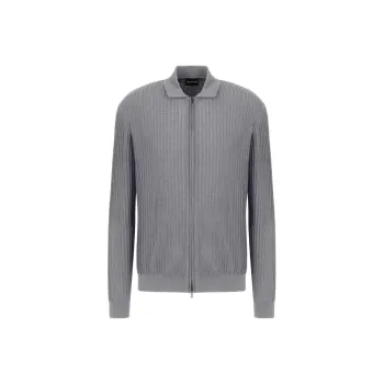 EMPORIO ARMANI Travel Essential Virgin wool Cardigan With Zip And Rib Effect