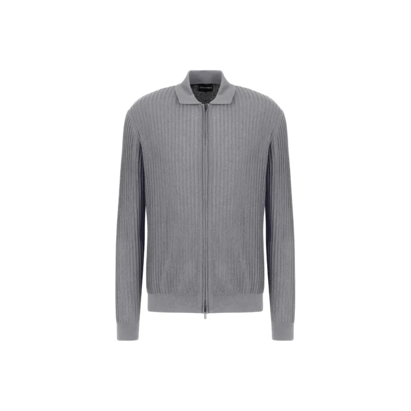EMPORIO ARMANI Travel Essential Virgin wool Cardigan With Zip And Rib Effect-0