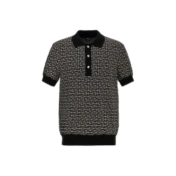 BALMAIN Monogrammed Knitted Polo Shirt