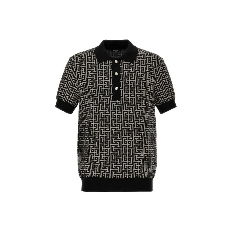 BALMAIN Monogrammed Knitted Polo Shirt-0