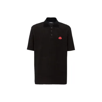 BALMAIN Lip Motif Collared Polo Shirt