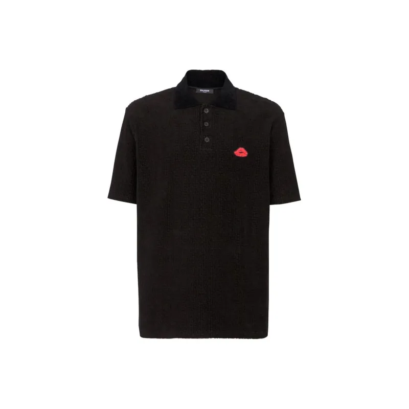 BALMAIN Lip Motif Collared Polo Shirt-0