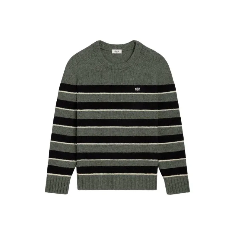 CELINE Striped Triomphe Crew Neck Sweater In Wool-0