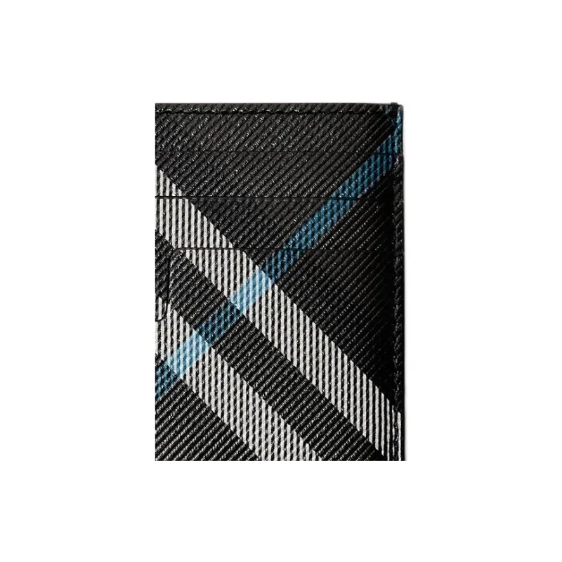Burberry Polyurethane Card Holder Regular Men's Black & White & Blue-3