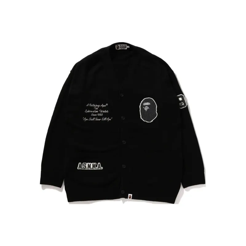 A BATHING APE Logo Patch Knitted Buttoned Cardigan-0