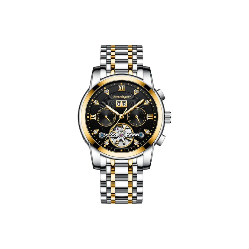 POEDAGAR Mechanical Movement Stainless Steel Watchband Men's Watches Black Dial-20