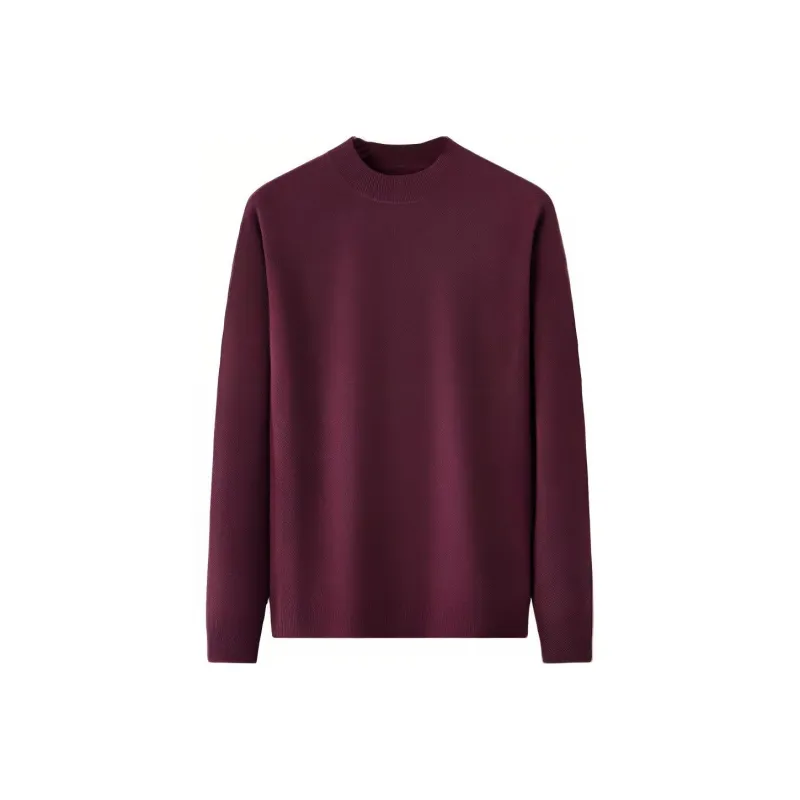 Red Bean Solid Color Crew Neck Pullover Sweater Men's-5