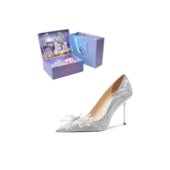 ROBINHOOD Castle Exclusive 3D Box Slim Heel High Heels Women's Silver