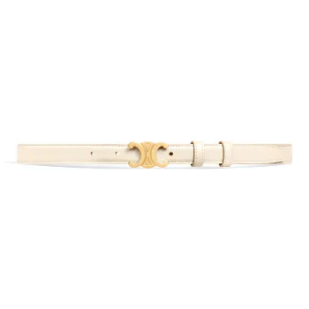 CELINE Double C Decoration Smooth Buckle Leather Belts Women's Beige Width 1.8cm