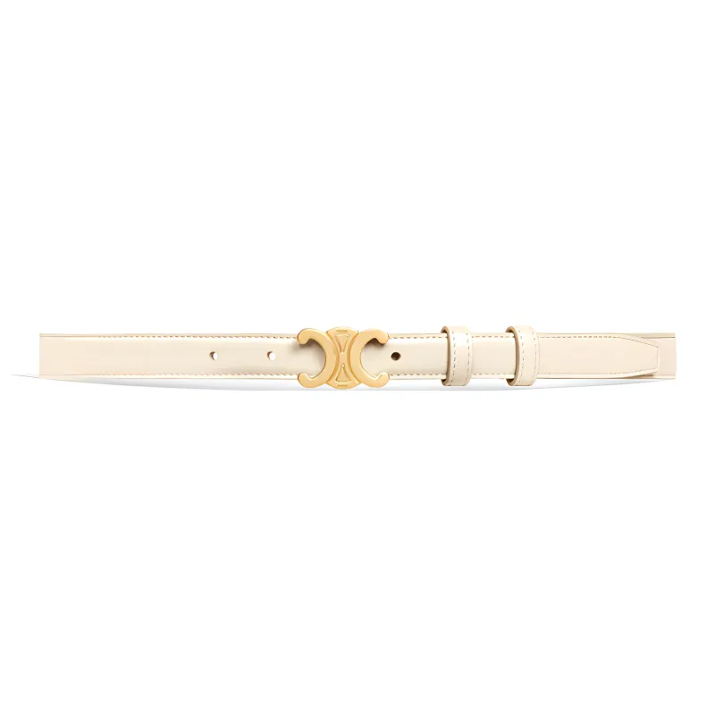 CELINE Double C Decoration Smooth Buckle Leather Belts Women's Beige Width 1.8cm-0