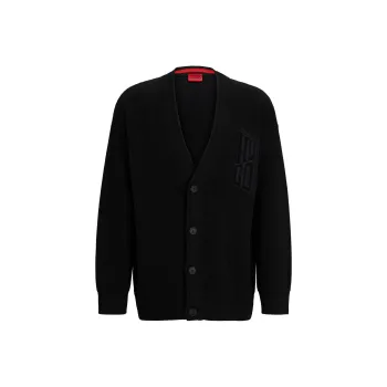 HUGO BOSS Cotton Blend Relaxed Fit Cardigan With Stacked Logo Knitwear Men's Black