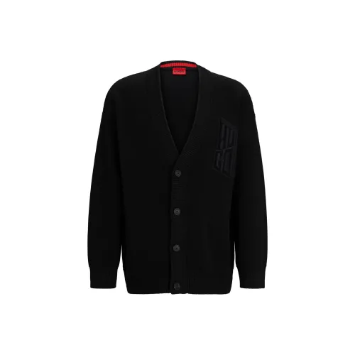 HUGO BOSS Cotton-Blend Relaxed-Fit Cardigan With Stacked Logo Knitwear Men's Black
