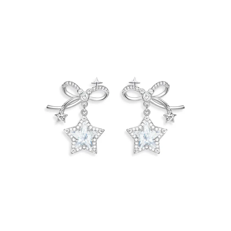 Disney Princess Zircon Stud Hoop Earrings Women's Silver-0