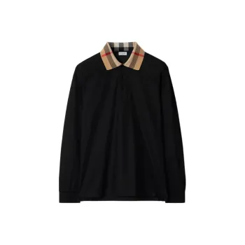 Burberry Check Detailed Long Sleeved Polo Shirt