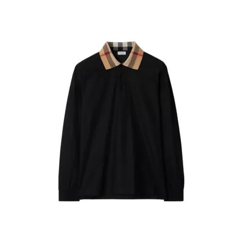 Burberry Check Detailed Long Sleeved Polo Shirt