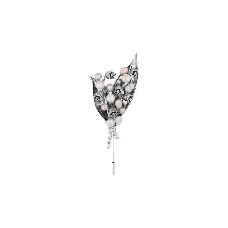 DIOR Silver Finish Brass With Pearl Decoration Brooches Women's Silver-0