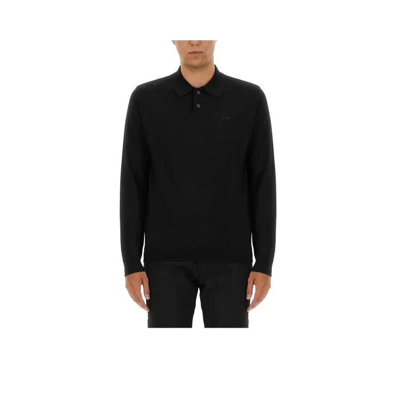 A.P.C Jacob Logo Embroidered Knitted Polo Shirt-0
