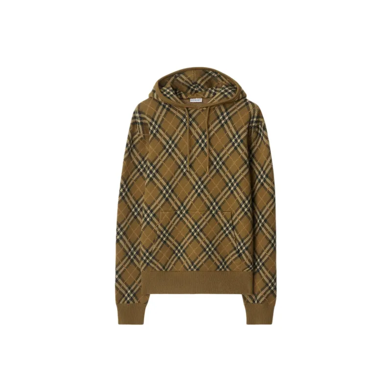 Burberry Checked Drawstring Knitted Hoodie-0