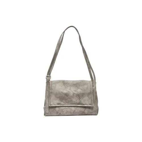 Three Blessings PU Shoulder Bag Medium Size Women's Black Gray/Ivory White