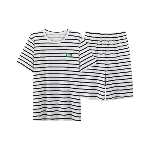 Close fitting Areas Pajama Set Men's White