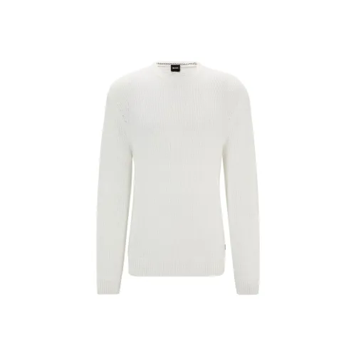 HUGO BOSS Bouclé-Knit Sweater In A Cotton Blend Sweater Men's White