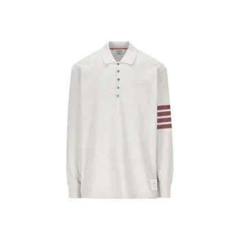 THOM BROWNE Stripe Detailed Long Sleeved Polo Shirt