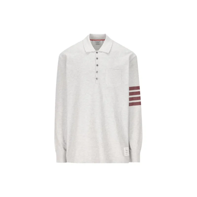 THOM BROWNE Stripe Detailed Long Sleeved Polo Shirt-0