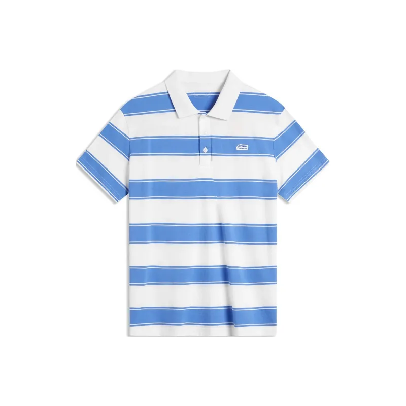 LiNing Sports Lifestyle Collection Sports Trendy Collection Polo Shirt Men's Ivory With Rainbow Blue Stripe Pattern-0