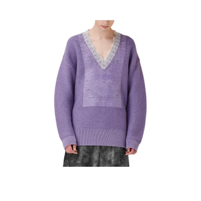 JW Anderson V neck Lace trim Sweater-0