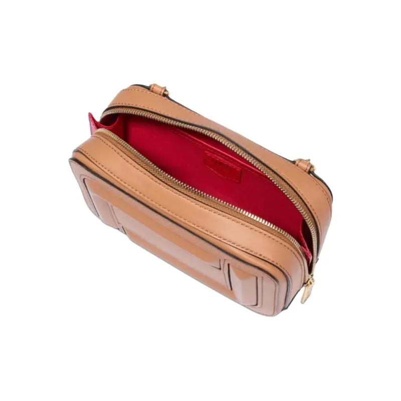 LANCEL ANGELE Grain Leather Shoulder Bag Women's Camel Brown-4